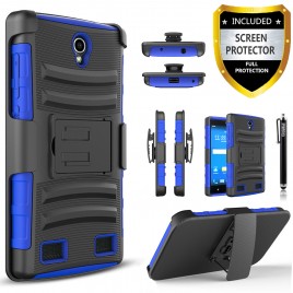 ZTE Zmax 2 Case, Dual Layers [Combo Holster] Case And Built-In Kickstand Bundled with [Premium Screen Protector] Hybird Shockproof And Circlemalls Stylus Pen (Blue)